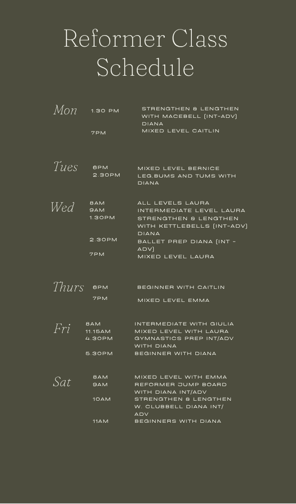 Reformer Classes Timetable